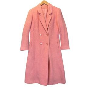 Vintage Pink Mohair Trench Coat Double Breasted Long Overcoat Merin 60s 70s